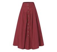 Abito da sposa da donna primavera ed estate casual sciolto tinta unita una linea gonna a vita alta con tasca abito bianco per le donne, Rosso, 3XL
