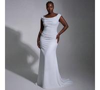 Abito da sposa da donna taglie forti elegante e romantico stile ereditiera del sud della Francia, scollo a U profondo, corpetto con volant, aderente, orlo a sirena, abito da sera, abito formale, abito