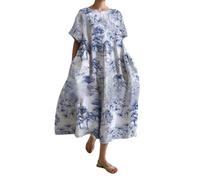 Abito da sposa da donna, taglie forti, oversize, ampio, in cotone, estivo, casual, lungo, abito da sposa per ospiti, blu cielo, L