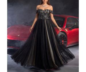 Abito da sposa da favola | Abito da sposa in pizzo floreale di lusso in tulle - Scollo a spalle scoperte, gonna in tulle a più strati, ideale per un matrimonio da sogno in giardino, cerimonia nuziale,