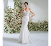 Abito da sposa da sirena con scollo a cuore a bretelle, pizzo, paillettes, elegante romantico di lusso con strascico, da haute couture, per matrimonio in giardini opulenti, per la sposa L,M,S,XL,XSCol