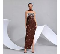 Abito da sposa/damigella con spacco laterale e strass, senza spalline, abito da festa e cerimonia con fascia aderente L,M,S,XLTessuto in maglia