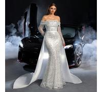 Abito da sposa di lusso con perline e paillettes, design senza spalline, maniche trasparenti, gonna lunga e svasata, ideale per matrimoni da sogno in giardino, gala nuziali e serate eterei L,M,S,XL,XS