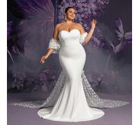 Abito da sposa elegante con scollo off-shoulder, decorato con applicazioni floreali e orlo a sirena, ideale per cerimonie in giardini incantati e romantici matrimoni in chiesa 1XL,2XL,3XL,4XL,5XLColor