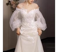 Abito Da Sposa Elegante In V Collo Per Donna Con Spalle Scoperte In Tulle E Rete