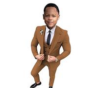 Abito da sposa formale da ragazzo Set di abiti per bambini Blazer e pantaloni Outfit un bottone Blazer Gilet Pantaloni per bambini, Colore: marrone reale., 14 Anni