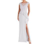 Abito da Sposa in Chiffon di Pizzo per La Madre della Sposa Abito da Ballo Lungo con Pieghe E Volant con Spacco Abito da Cerimonia A Sirena per Matrimoni White 5XL