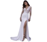 Abito da sposa lungo con scollo a V in chiffon e spacco sulla schiena