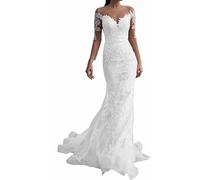 Abito da Sposa Lungo Sirena Abito da Sposa in Pizzo Maniche Lunghe, SEVENYXX, bianco, 44