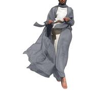 Abito da sposa musulmano Kaftan 1 pezzo tinta unita lunghezza intera abito da preghiera musulmano donna manica lunga casual ideale per islam caftano dubai jilbab arabo, grigio, L
