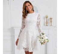 Abito da sposa per addio al nubilato, abito da sposa corto con maniche lunghe in pizzo ricamato, elegante abito bianco da sposa primaverile L,M,S,XL,XSStampa CasualePizzo