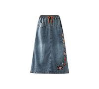 Abito da sposa Primavera ed estate mezza gonna elastica in vita una linea gonna a vita alta ricamo denim di media lunghezza dimagrante abito nero per le donne, Blu, L