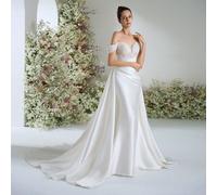 Abito da sposa romantico con spalle scoperte, decorazioni in pizzo a contrasto e perline, adatto per feste, addio al nubilato, giardino delle fate, sirena, abiti da sposa multifunzionali per la sposa 