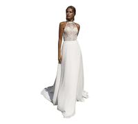Abito da sposa senza maniche in chiffon di pizzo con scollo all'americana