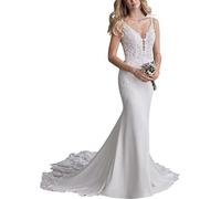 Abito da Sposa Sirena Abito in Pizzo Bohemian Abito da Sposa, SEVENYXX, bianco, 44