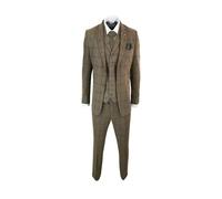 Abito Da Sposo Completo Da Uomo A Quadri Marrone, 3 Pezzi, Con Risvolto A Lancia, Vestibilità Slim, Blazer, Gilet E Pantaloni, Elegante Abito Cerimonia per Matrimonio(Brown B,XL(EU52 or US42))