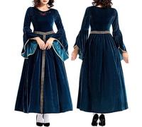Abito da strega da donna, vintage, abito da sera cortese, maniche a campana, maxi abito medievale, abito da festa rinascimentale, costume vittoriano, maniche a tromba, gonna a vita alta, Blu scuro, M