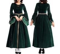 Abito da strega da donna, vintage, abito da sera cortese, maniche a campana, maxi abito medievale, abito da festa rinascimentale, costume vittoriano, maniche a tromba, gonna a vita alta, verde, M