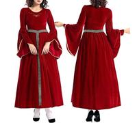 Abito da strega da donna, vintage, abito da sera cortese, maniche a campana, maxi abito medievale, abito da festa rinascimentale, costume vittoriano, maniche a tromba, gonna a vita alta, Colore: rosso
