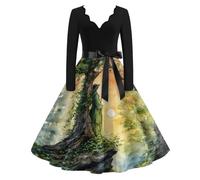 Abito da strega da donna, vintage, elegante, per feste | Abito vintage a tema strega per Halloween, a maniche lunghe, stile gotico, comodo abito midi con cintura con fiocco