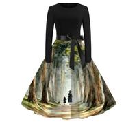 Abito da strega da donna, vintage, elegante, per feste | Abito vintage a tema strega per Halloween, a maniche lunghe, stile gotico, comodo abito midi con cintura con fiocco