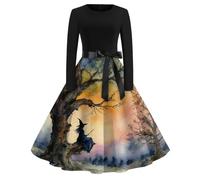 Abito da strega da donna, vintage, elegante, per feste | Abito vintage a tema strega per Halloween, a maniche lunghe, stile gotico, comodo abito midi con cintura con fiocco