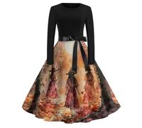 Abito da strega da donna, vintage, elegante, per feste | Abito vintage a tema strega per Halloween, a maniche lunghe, stile gotico, comodo abito midi con cintura con fiocco