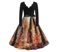 Abito da strega da donna, vintage, elegante, per feste | Abito vintage a tema strega per Halloween, a maniche lunghe, stile gotico, comodo abito midi con cintura con fiocco