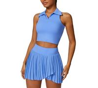 Abito da tennis da donna a pieghe con gonna da tennis senza maniche con schiena incrociata imbottita crop top da golf abiti da allenamento, #1 blu., Medium