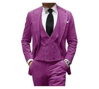 abito da testimone dello sposo Completo da uomo 3 pezzi in velluto a coste, blazer, gilet e pantaloni for eventi aziendali, matrimoni, banchetti feste Per il matrimonio(PURPLE,XXL(US44)(EU54))