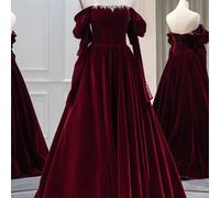 Abito da tostatura rosso vino nuovo banchetto a maniche lunghe in velluto
