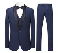 Abito da Uomo 3 Pezzi Slim Fit Abiti da Pranzo Nero Rosso Blu Formale Giacca da Smoking da Uomo Giacca Gilet Pantaloni