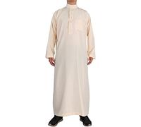 Abito da uomo a maniche lunghe Abaya abaya abbottonato caftano Thobe colletto alto per tasche abito lungo caftano musulmano Thobe Medio Oriente Arabi Saudita Medio Oriente Costume, Beige, XXL