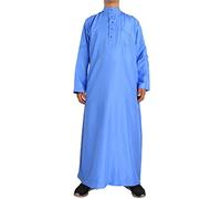 Abito da uomo a maniche lunghe Abaya abaya abbottonato caftano Thobe colletto alto per tasche abito lungo caftano musulmano Thobe Medio Oriente Arabi Saudita Medio Oriente Costume, Blu, XXL