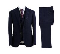 Abito da uomo a spina di pesce a tre pezzi in misto lana blazer gilet pantaloni banchetto Business abito formale, blu navy, L