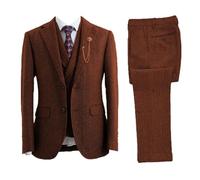 Abito da uomo a spina di pesce a tre pezzi in misto lana blazer gilet pantaloni banchetto Business abito formale, 4, L
