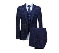Abito da uomo a tre pezzi con risvolto a un bottone e risvolto formale per matrimoni, balli studenteschi, abbigliamento da lavoro, Blu, L
