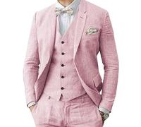 Abito da uomo in lino 3 pezzi formale da uomo d'affari blazer pantaloni abito con risvolti a tacca matrimonio testimoni dello sposo abbigliamento per feste