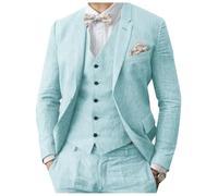 Abito da uomo in lino 3 pezzi formale da uomo d'affari blazer pantaloni abito con risvolti a tacca matrimonio testimoni dello sposo abbigliamento per feste, Acqua, 54