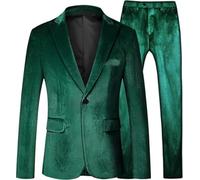 Abito da uomo in velluto a 2 pezzi con risvolto dentellato con un bottone per lo smoking, per feste invernali, cene, giacca e pantaloni in velluto, Verde smeraldo, 6XL