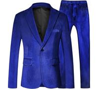 Abito da uomo in velluto a 2 pezzi con risvolto dentellato con un bottone per lo smoking, per feste invernali, cene, giacca e pantaloni in velluto, Blu reale, XL