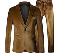 Abito da uomo in velluto a 2 pezzi con risvolto dentellato con un bottone per lo smoking, per feste invernali, cene, giacca e pantaloni in velluto, Nero , M