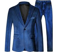 Abito da uomo in velluto a 2 pezzi con risvolto dentellato con un bottone per lo smoking, per feste invernali, cene, giacca e pantaloni in velluto, Blu scuro, 6XL