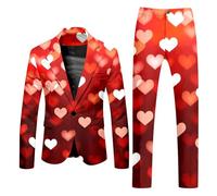 Abito da uomo Moda Nuovo vestito per gli uomini 2024 Giacca e pantaloni casual stampati San Valentino da uomo Abbigliamento da festa Casual One Button Suit, Rosso, L