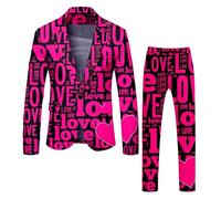 Abito da Uomo per San in Due Pezzi Rose Love all Print Completo Giacca Stampata, Completo di Pantaloni, Completo di Due Pezzi Superiore e Inferiore Vis A Vis (Hot Pink, M)