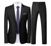 Abito Da Uomo Per Testimoni Di Nozze Abiti da uomo casual da lavoro in tinta unita primavera autunno/giacche da uomo a due bottoni, giacche, pantaloni Abiti Da Uomo Slim Fit(Black,Asian M is US XXS)