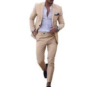 Abito da Uomo Slim Fit 2 Pezzi Abiti da Sposa con Un Bottone Giacca e Pantaloni Tuta in Lino, Cachi Chiaro, L