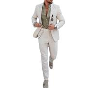 Abito da Uomo Slim Fit 2 Pezzi Abiti da Sposa con Un Bottone Giacca Gilet e Pantaloni, Beige, L