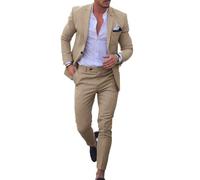 Abito da Uomo Slim Fit 2 Pezzi Abiti da Sposa con Un Bottone Giacca Gilet e Pantaloni, Cachi, L