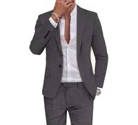 Abito da Uomo Slim Fit 2 Pezzi Abiti da Sposa con Un Bottone Giacca Gilet e Pantaloni, Grigio, L